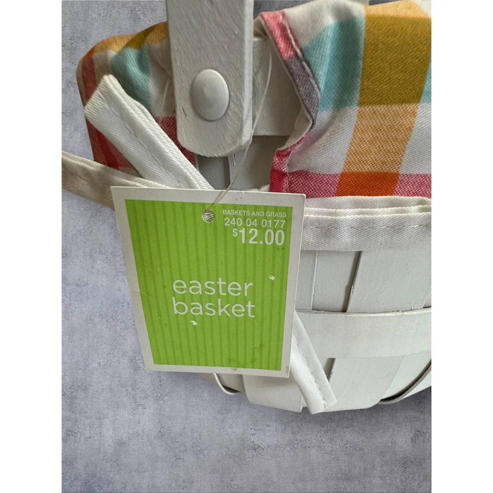 Baskets and Grass Easter Basket Set of 2 Kids White Teal Gingham Striped Slats